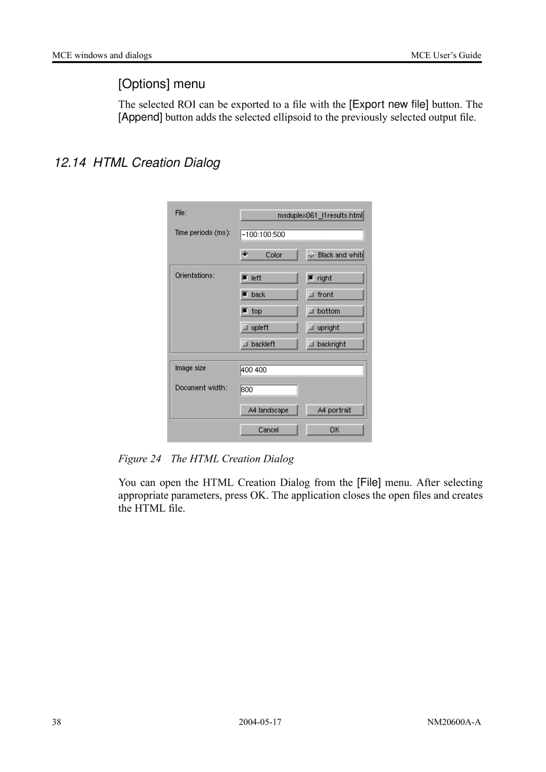 Elektra Beckum NM20600A-A, MCE manual Html Creation Dialog 