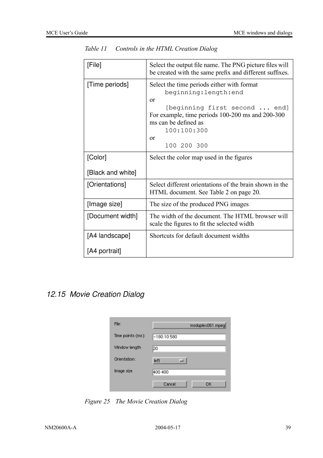 Elektra Beckum MCE, NM20600A-A manual Movie Creation Dialog, Time periods 