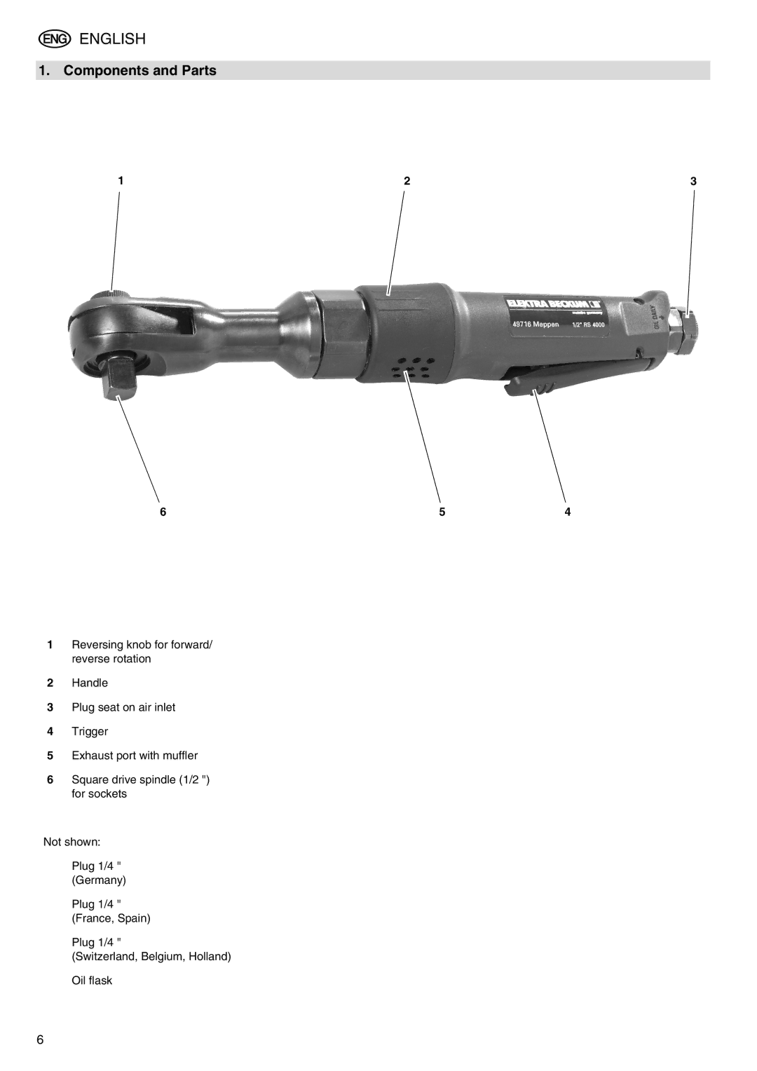 Elektra Beckum RS 4000 operating instructions English, Components and Parts 