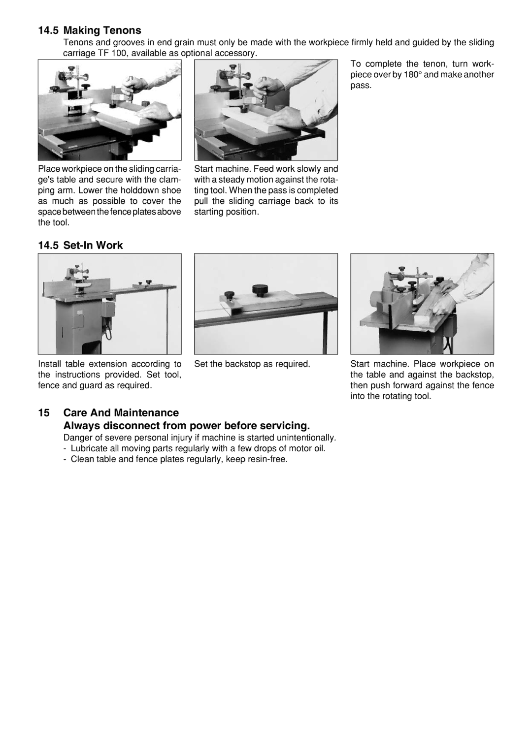 Elektra Beckum TF 100 M operating instructions Making Tenons, Set-In Work 