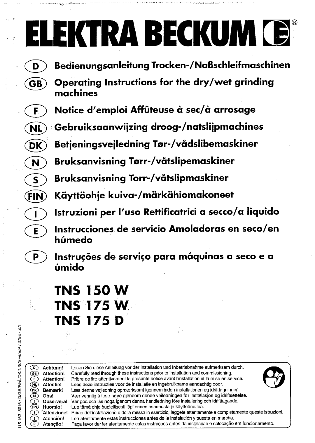 Elektra Beckum TNS 175 D, TNS 175 W, TNS 150 W manual 