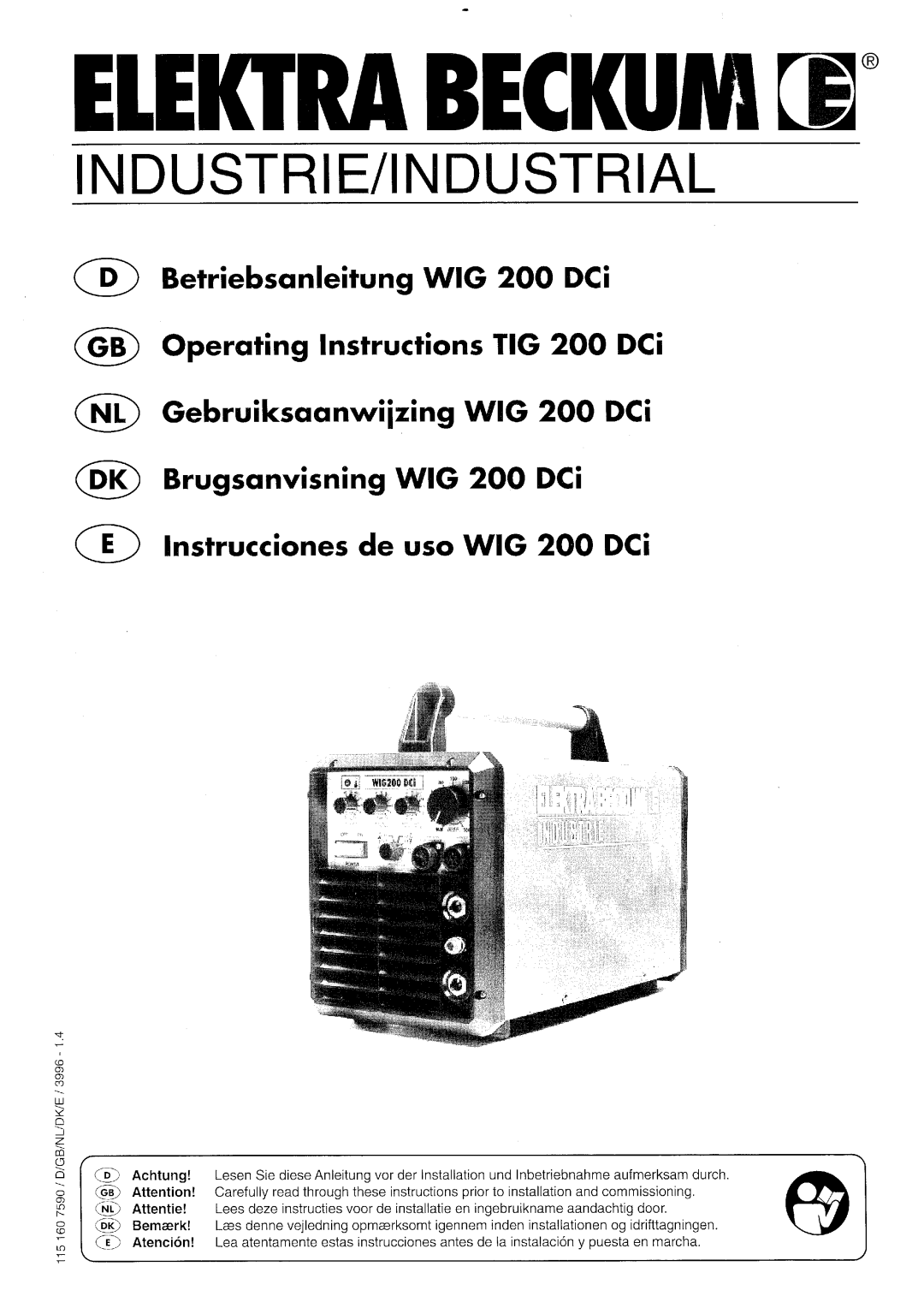 Elektra Beckum WIG 200 DCi manual 