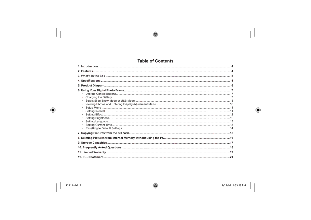 Element Electronics EFG272 user manual Table of Contents 