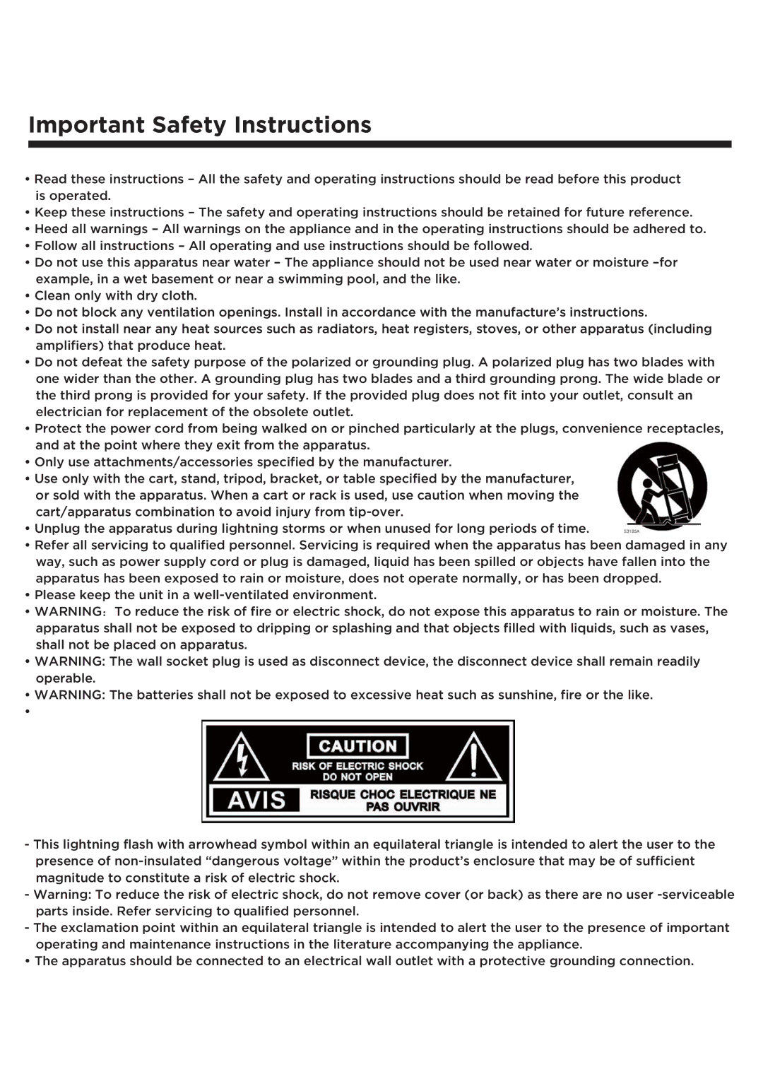 Element Electronics ELCFT241 manual Important Safety Instructions 