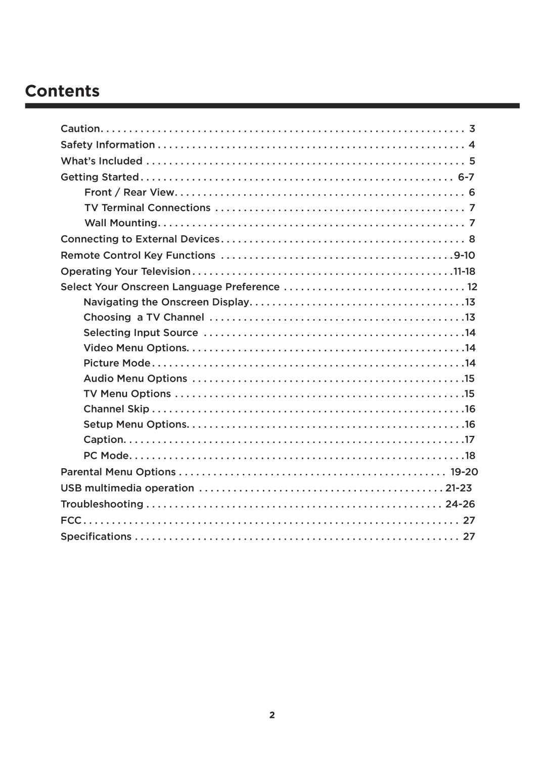 Element Electronics ELCFT241 manual Contents 