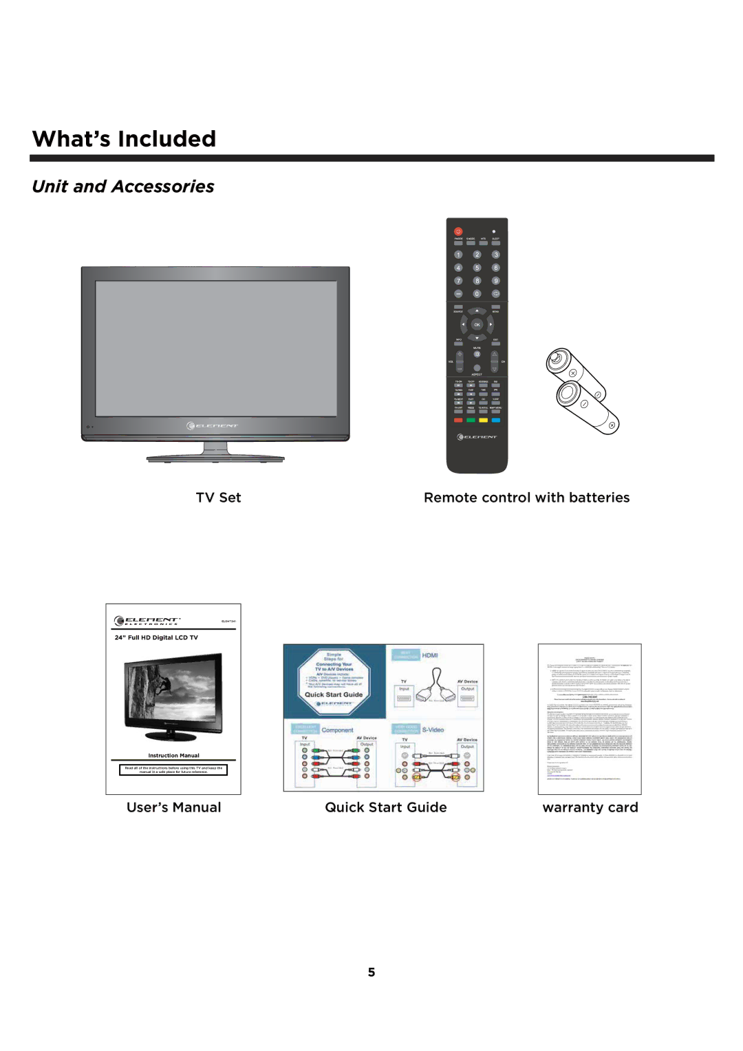 Element Electronics ELCFT241 manual What’s Included 