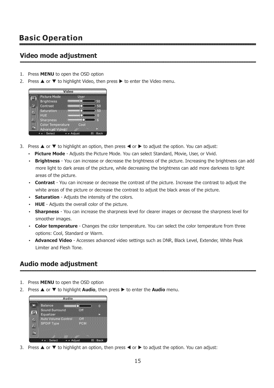 Element Electronics ELCHS321, ELCHS261 user manual Video mode adjustment 