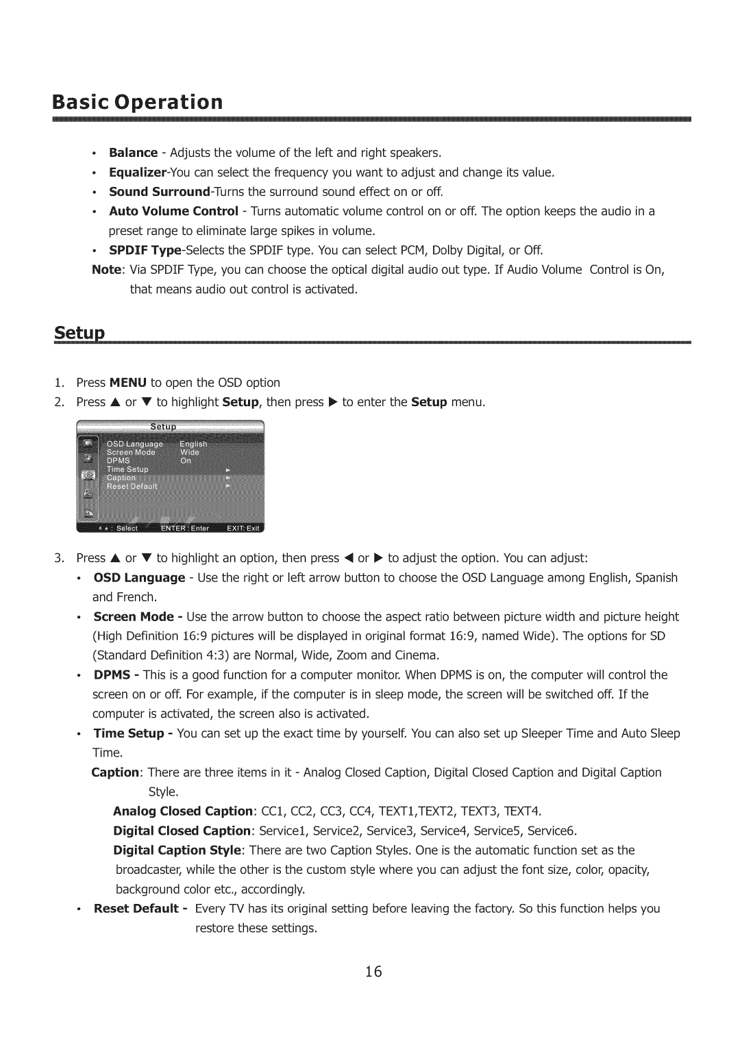 Element Electronics ELCHS261, ELCHS321 user manual Setu 