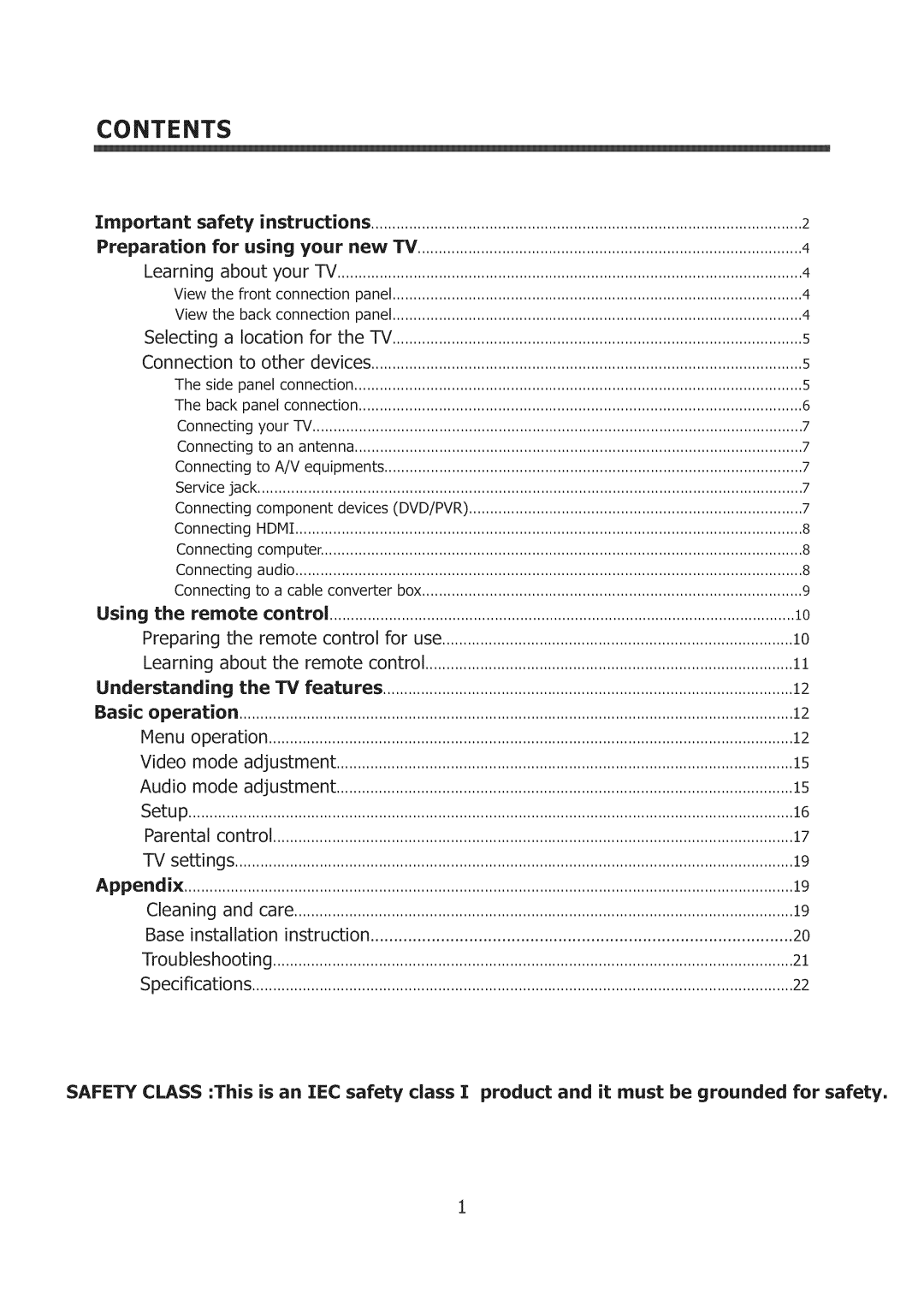 Element Electronics ELCHS321, ELCHS261 user manual Contents 