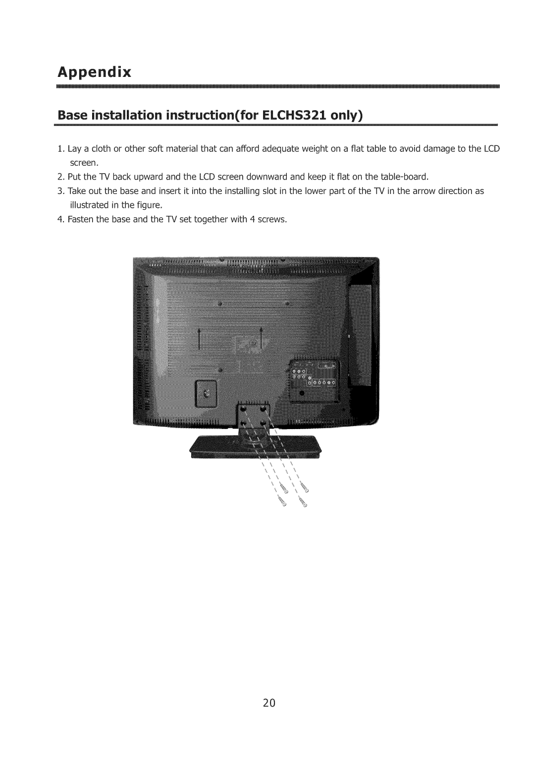 Element Electronics ELCHS261 user manual Appendix, Base installation instructionfor ELCHS321 only 