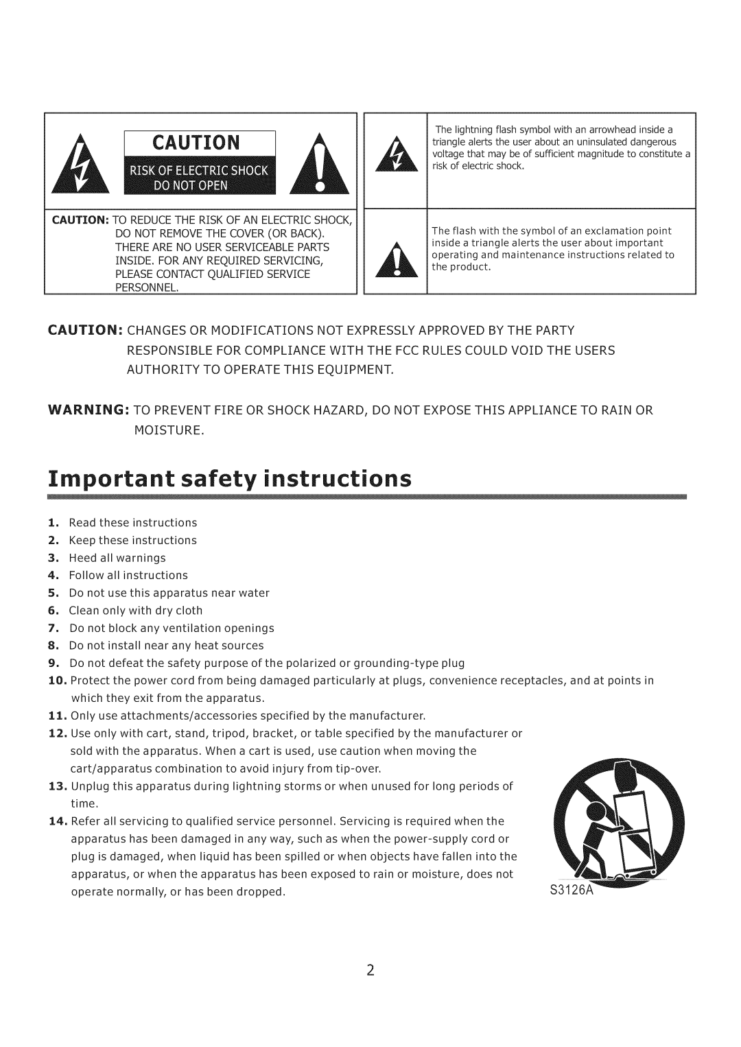 Element Electronics ELCHS261, ELCHS321 user manual Important safety instructions 