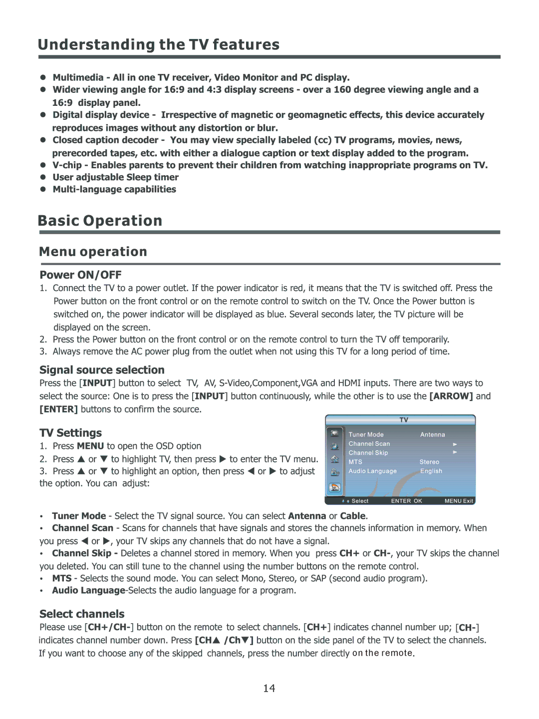 Element Electronics ELCHS322 manual On the remote 