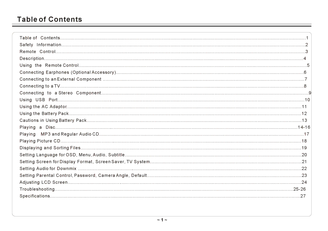 Element Electronics ELE E850PD manual Table of Contents 