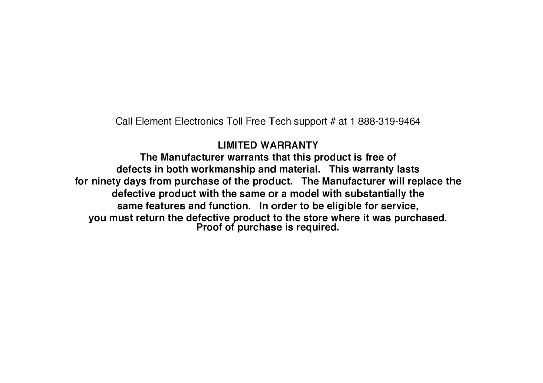 Element Electronics ELE E850PD manual Limited Warranty 