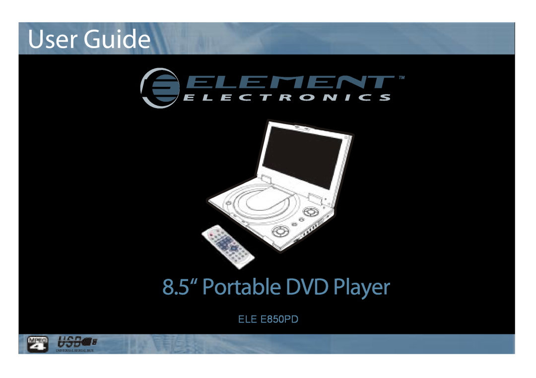 Element Electronics ELE E850PD manual User Guide, 8.5“ Portable DVD Player 