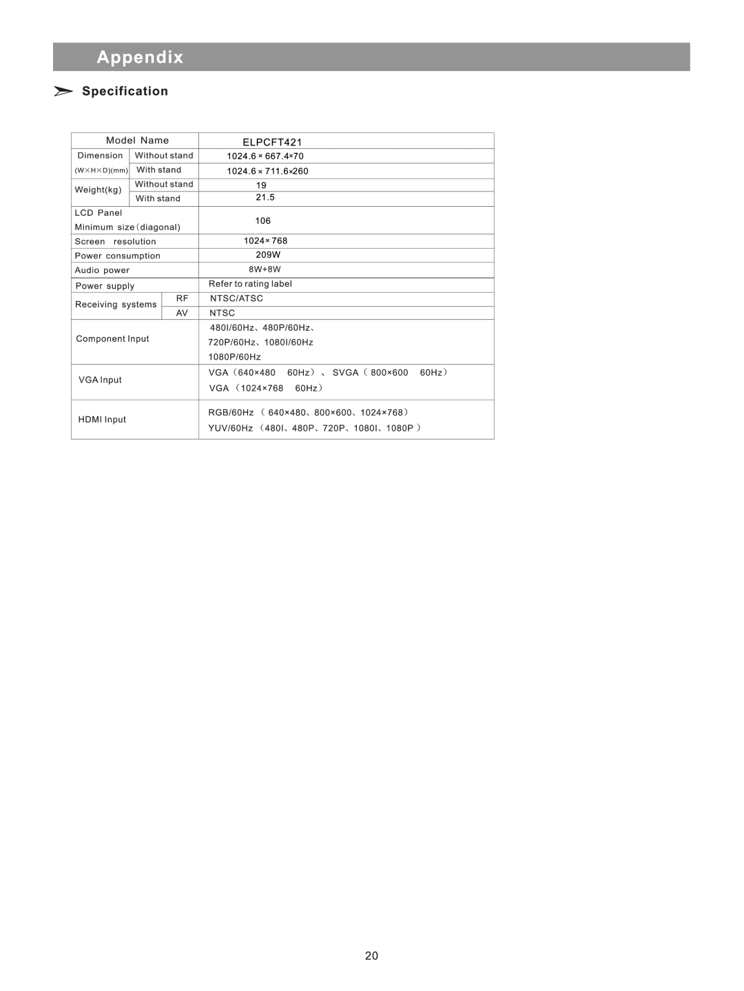 Element Electronics ELPCFT421 manual 