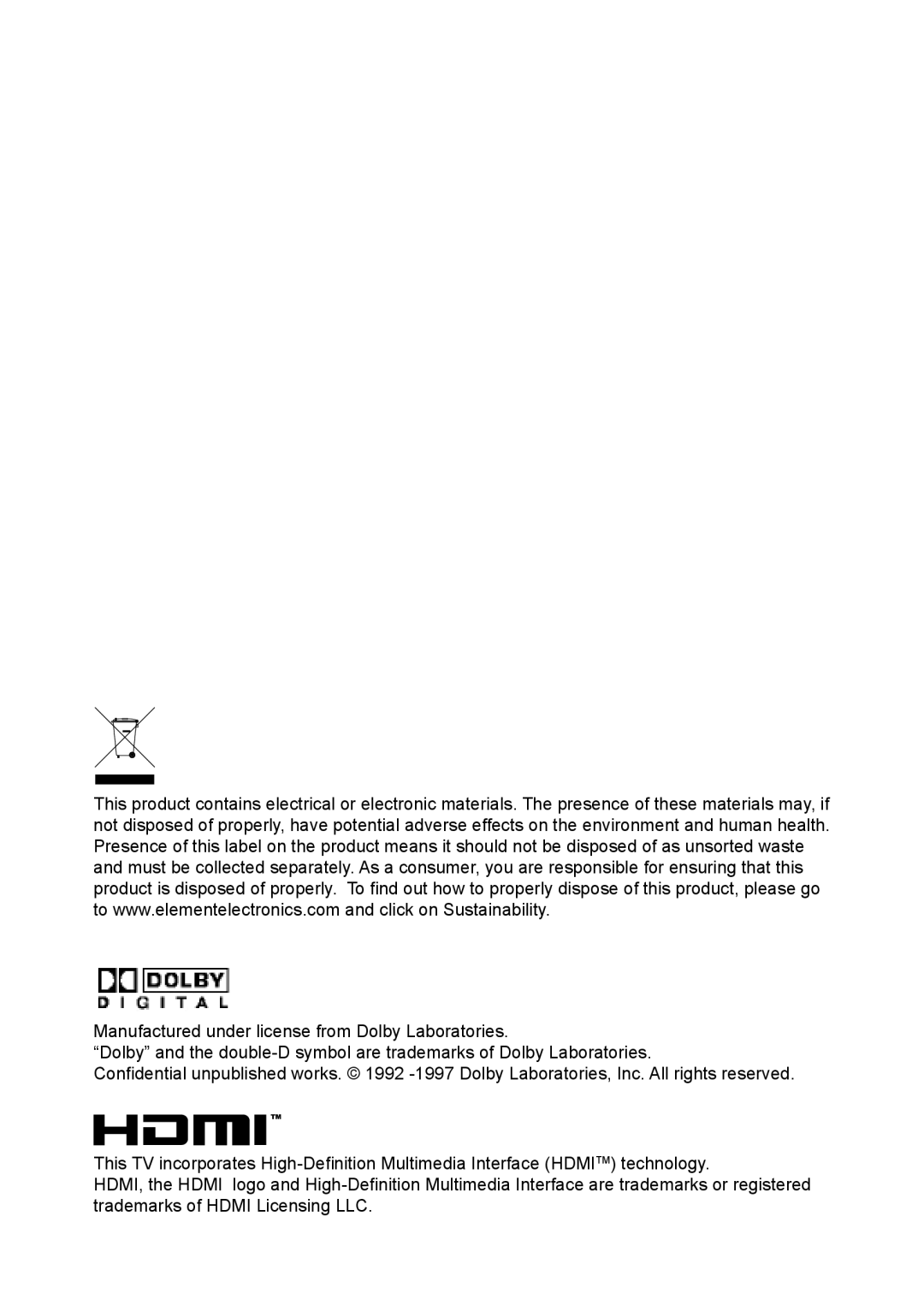 Element Electronics Flat Panel Television manual 