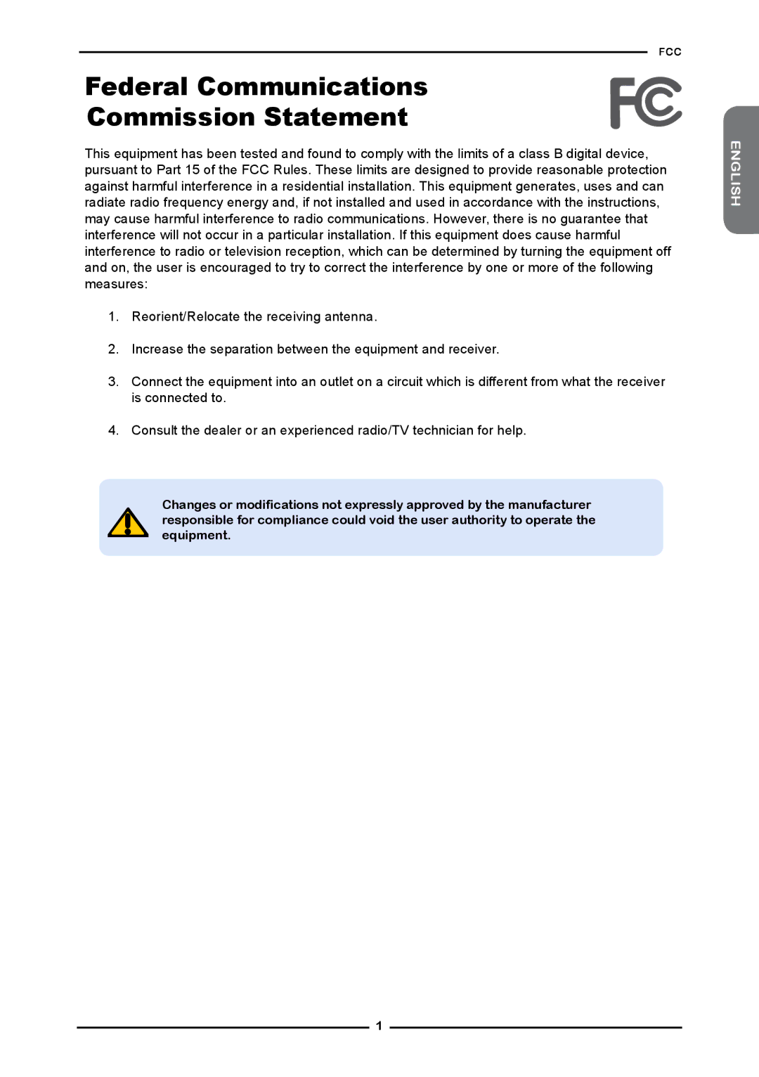 Element Electronics Flat Panel Television manual Federal Communications Commission Statement 