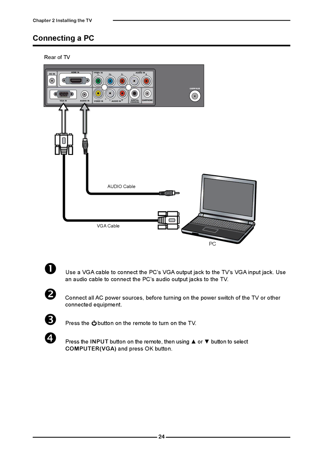 Element Electronics Flat Panel Television manual Connecting a PC 