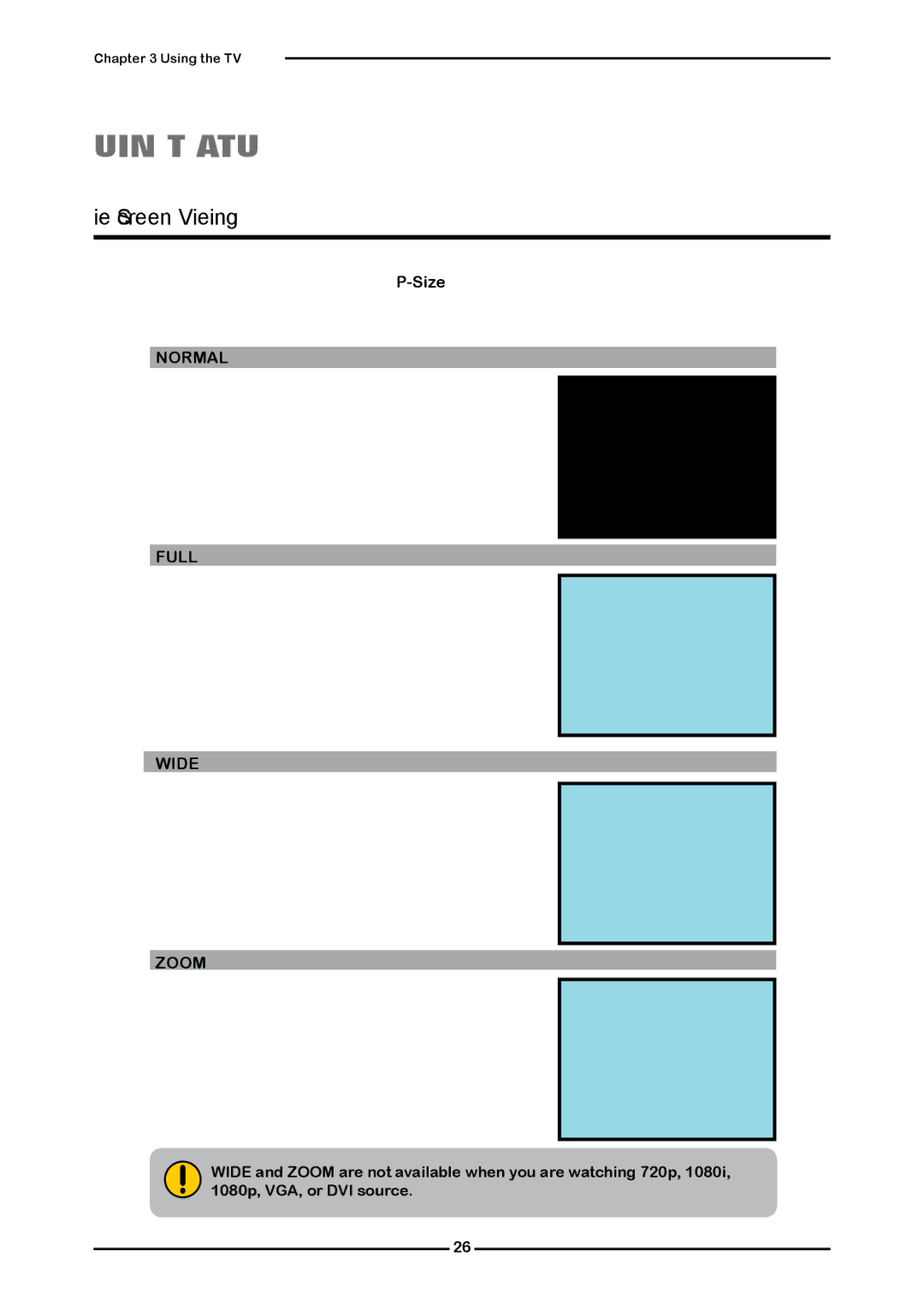 Element Electronics Flat Panel Television manual Using the Features, Wide Screen Viewing 