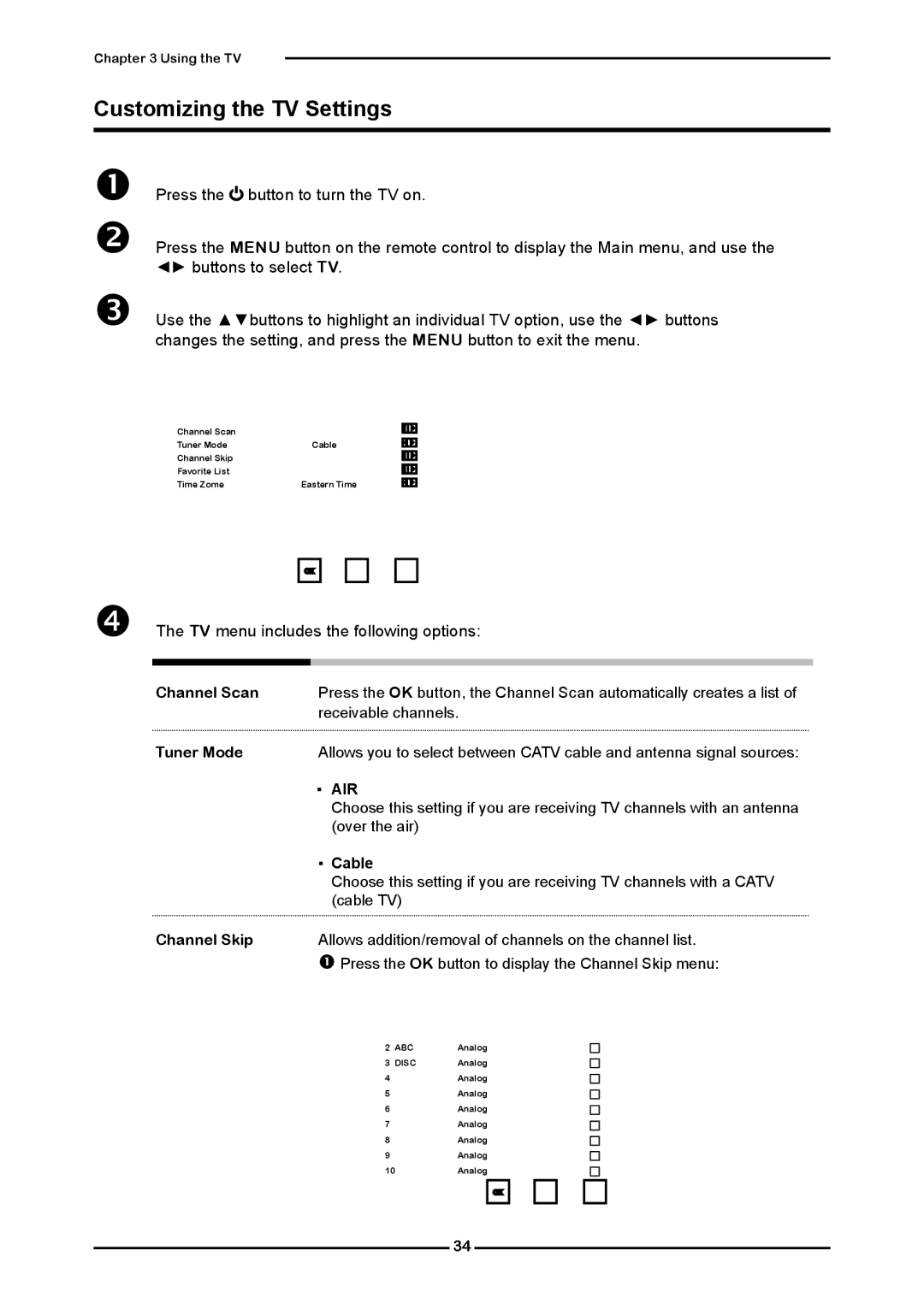 Element Electronics Flat Panel Television manual Customizing the TV Settings, Air 