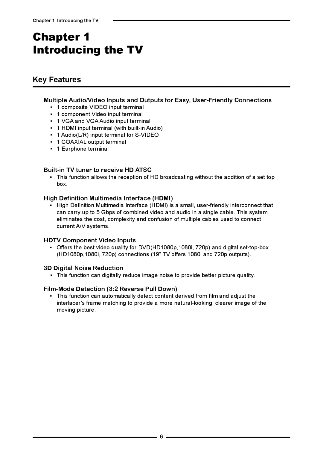 Element Electronics Flat Panel Television manual Chapter Introducing the TV, Key Features 