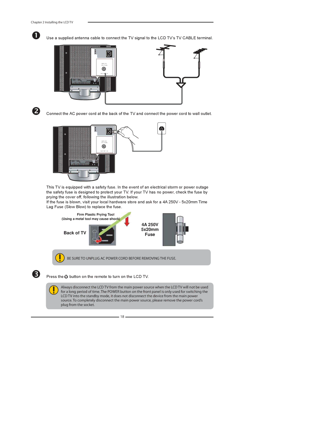 Element Electronics FLX-2610 manual Press the button on the remote to turn on the LCD TV 