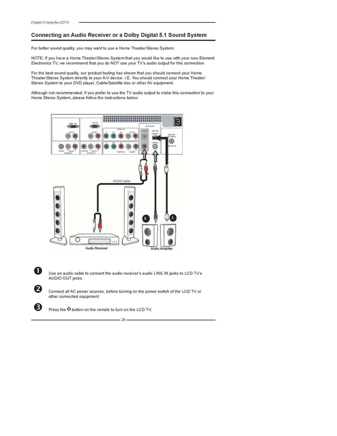 Element Electronics FLX-2610 manual Using the LCD TV 