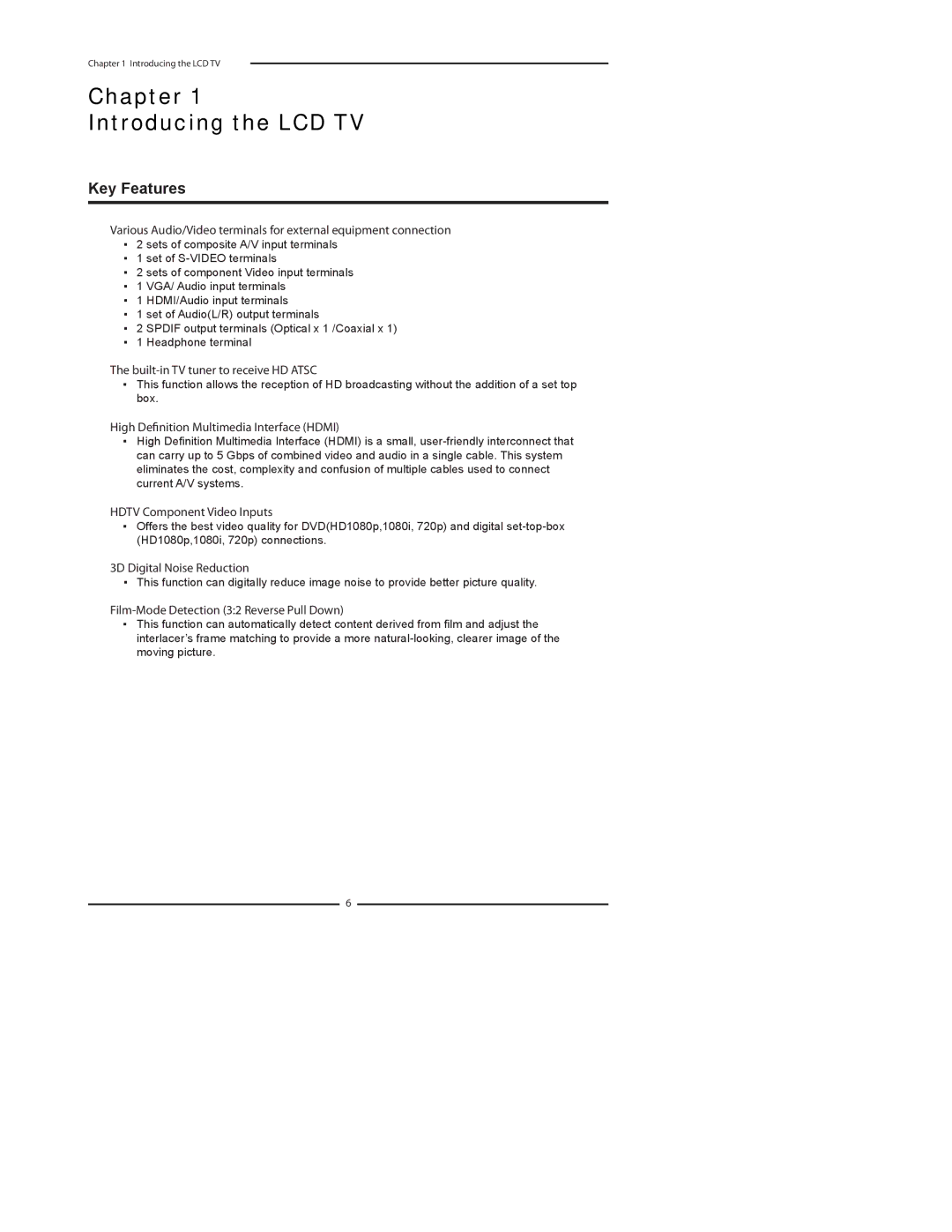 Element Electronics FLX-2610 manual Chapter Introducing the LCD TV, Key Features 