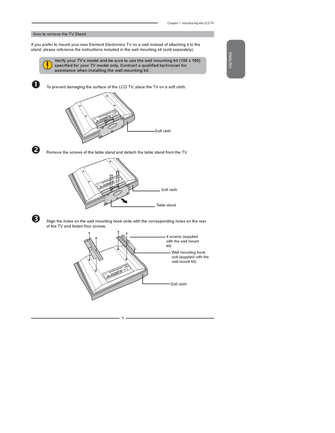 Element Electronics FLX-3210 manual How to remove the TV Stand 