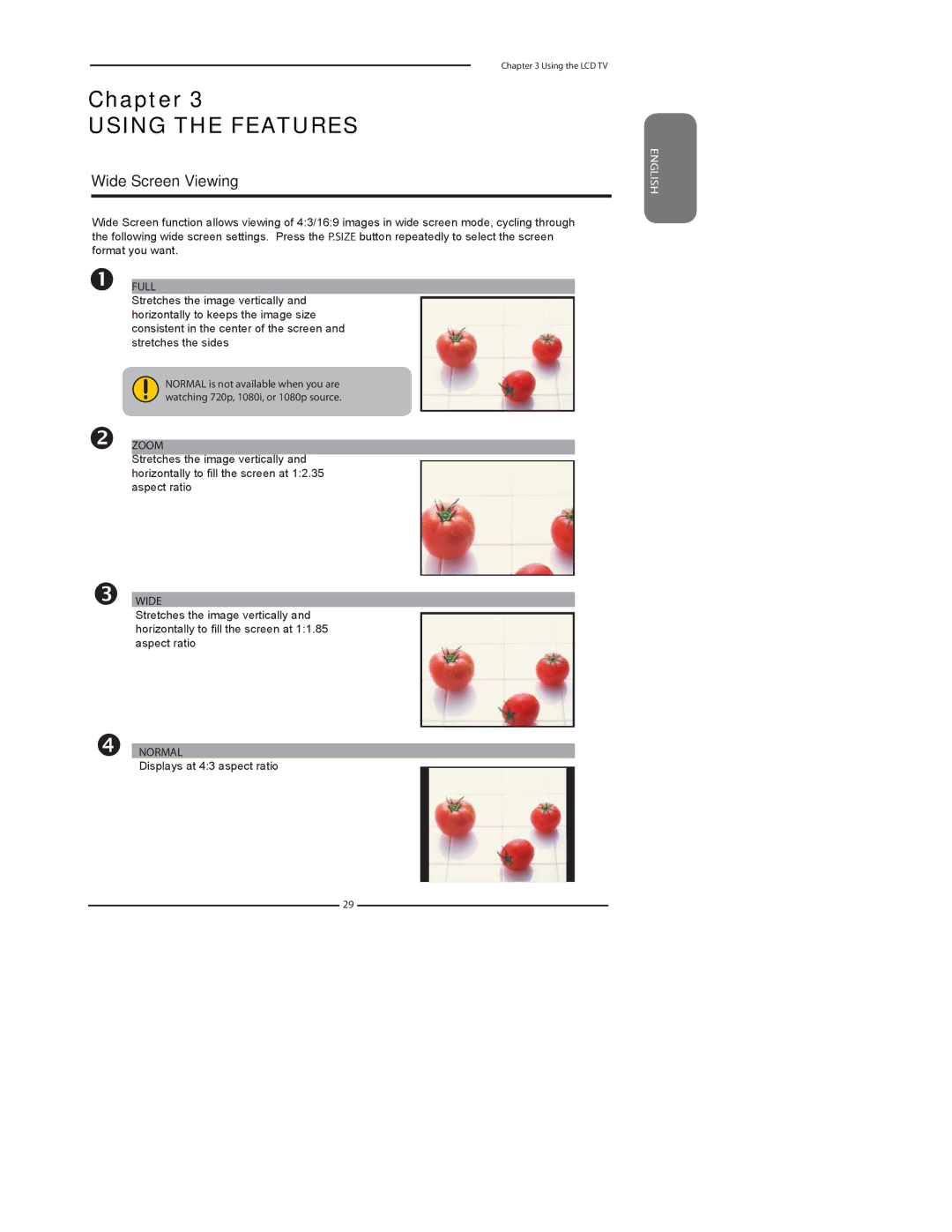 Element Electronics FLX-3210 manual Wide Screen Viewing, Displays at 43 aspect ratio 