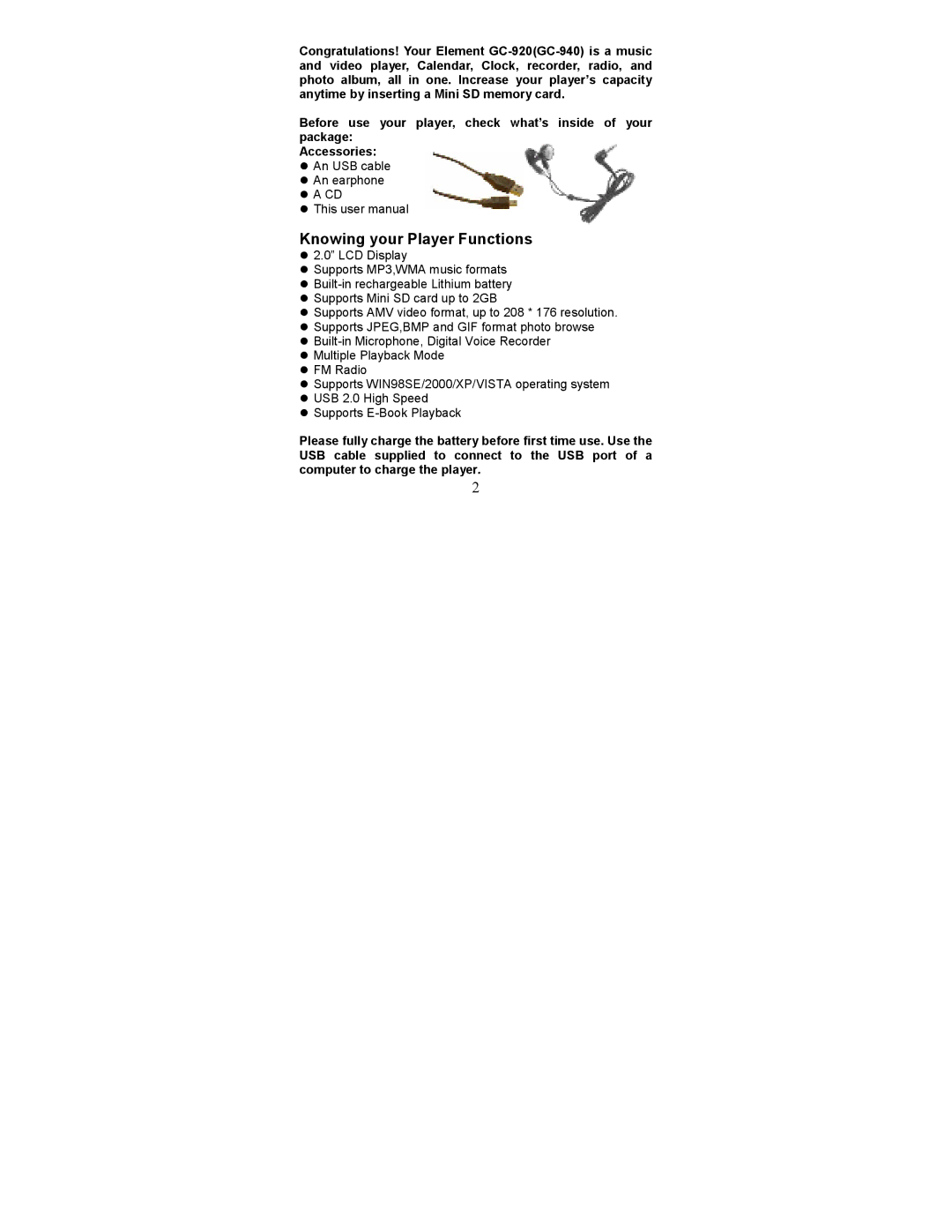 Element Electronics GC-920, GC-940, GC-921, GC-922 user manual Knowing your Player Functions 