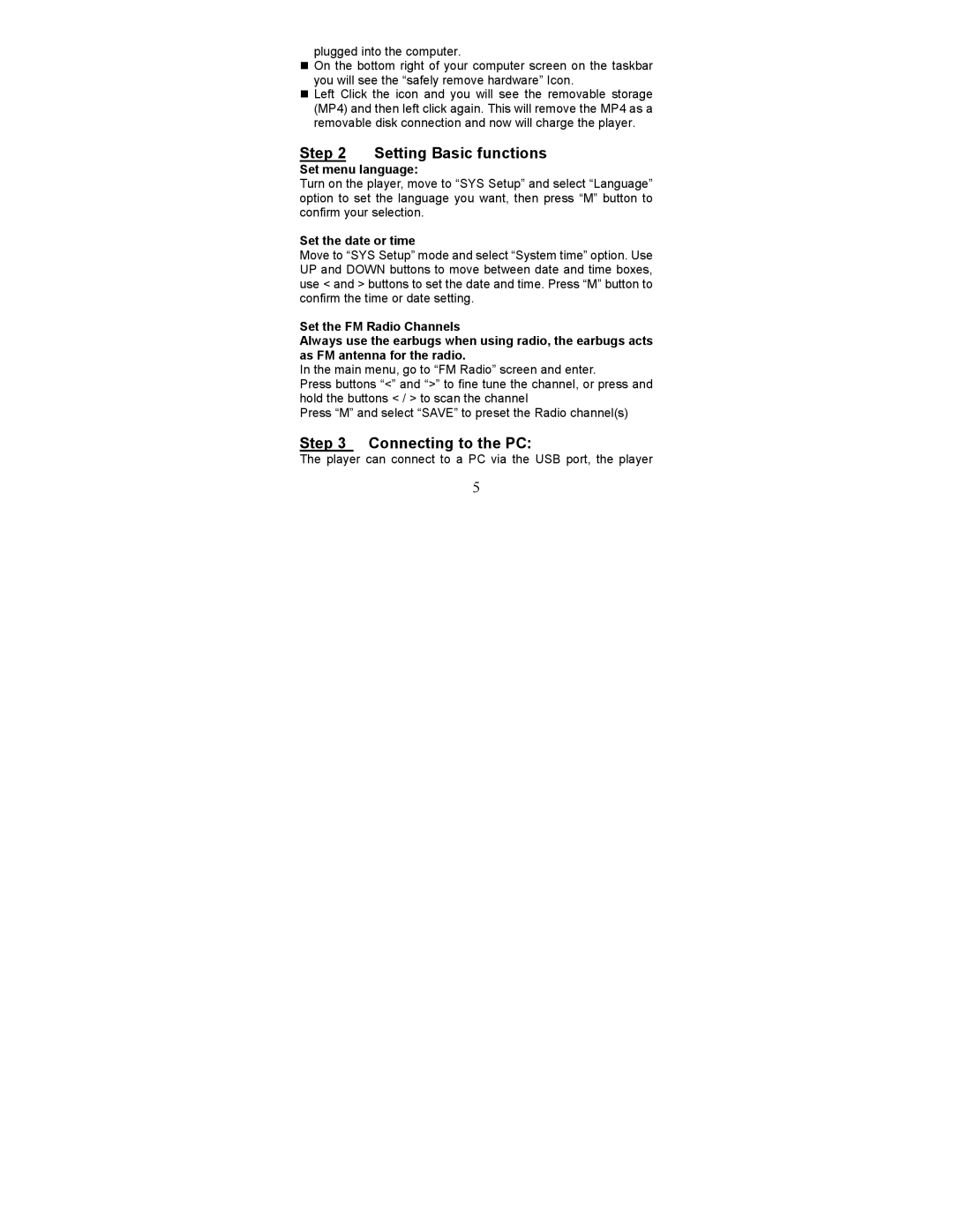 Element Electronics GC-922, GC-940 Setting Basic functions, Connecting to the PC, Set menu language, Set the date or time 