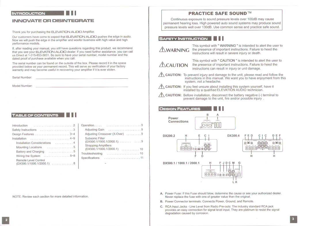 Elevation Audio DX200.2, DX2000.1, DX1000.1, DX500.1, DX300.4 manual 