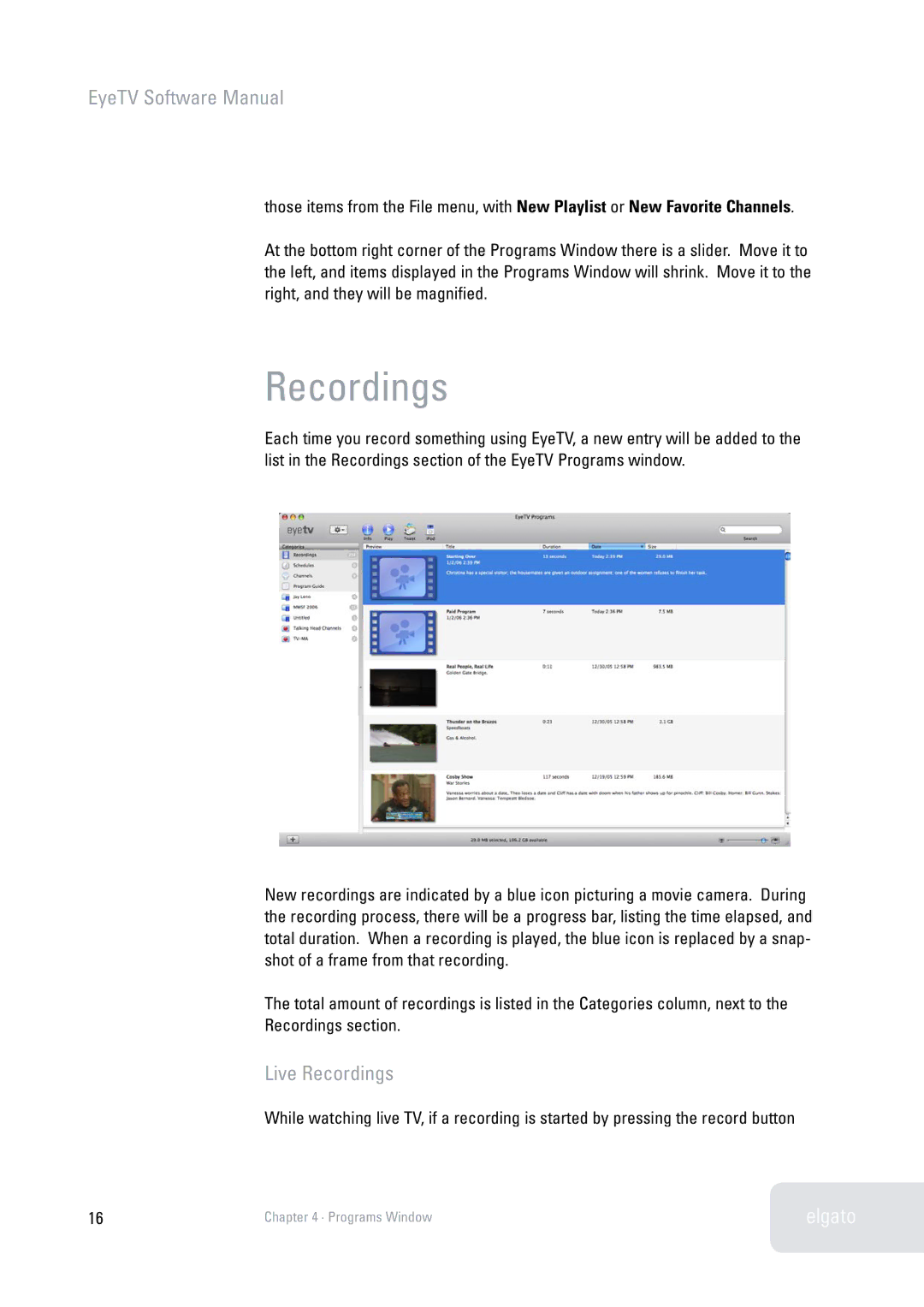 Elgato 2 software manual Live Recordings 