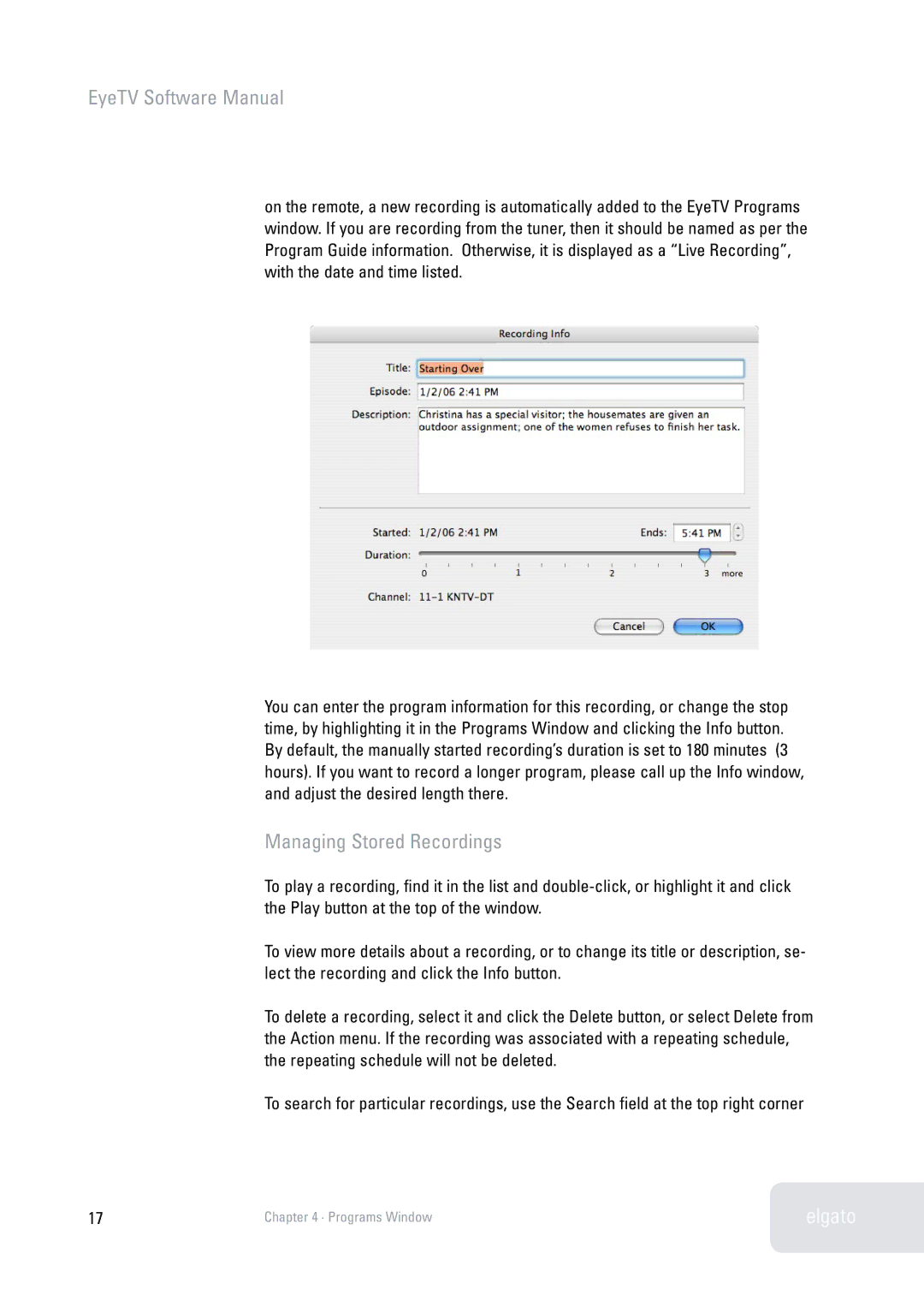 Elgato 2 software manual Managing Stored Recordings 