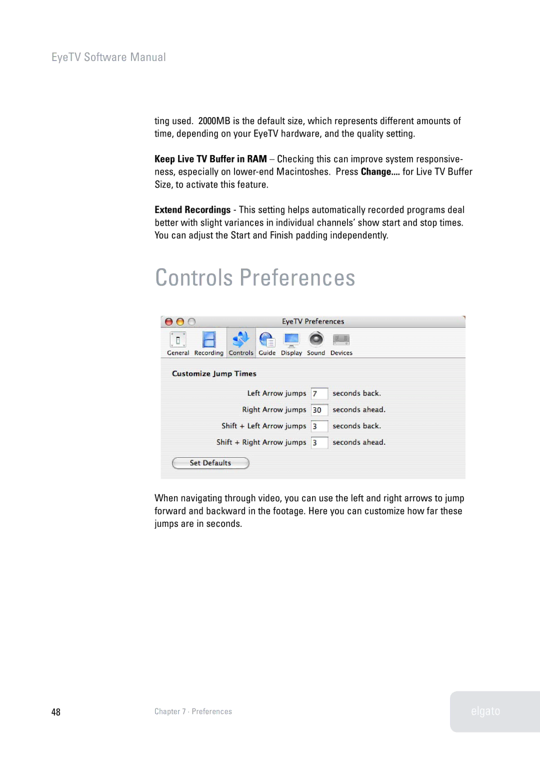 Elgato 2 software manual Controls Preferences, Size, to activate this feature 