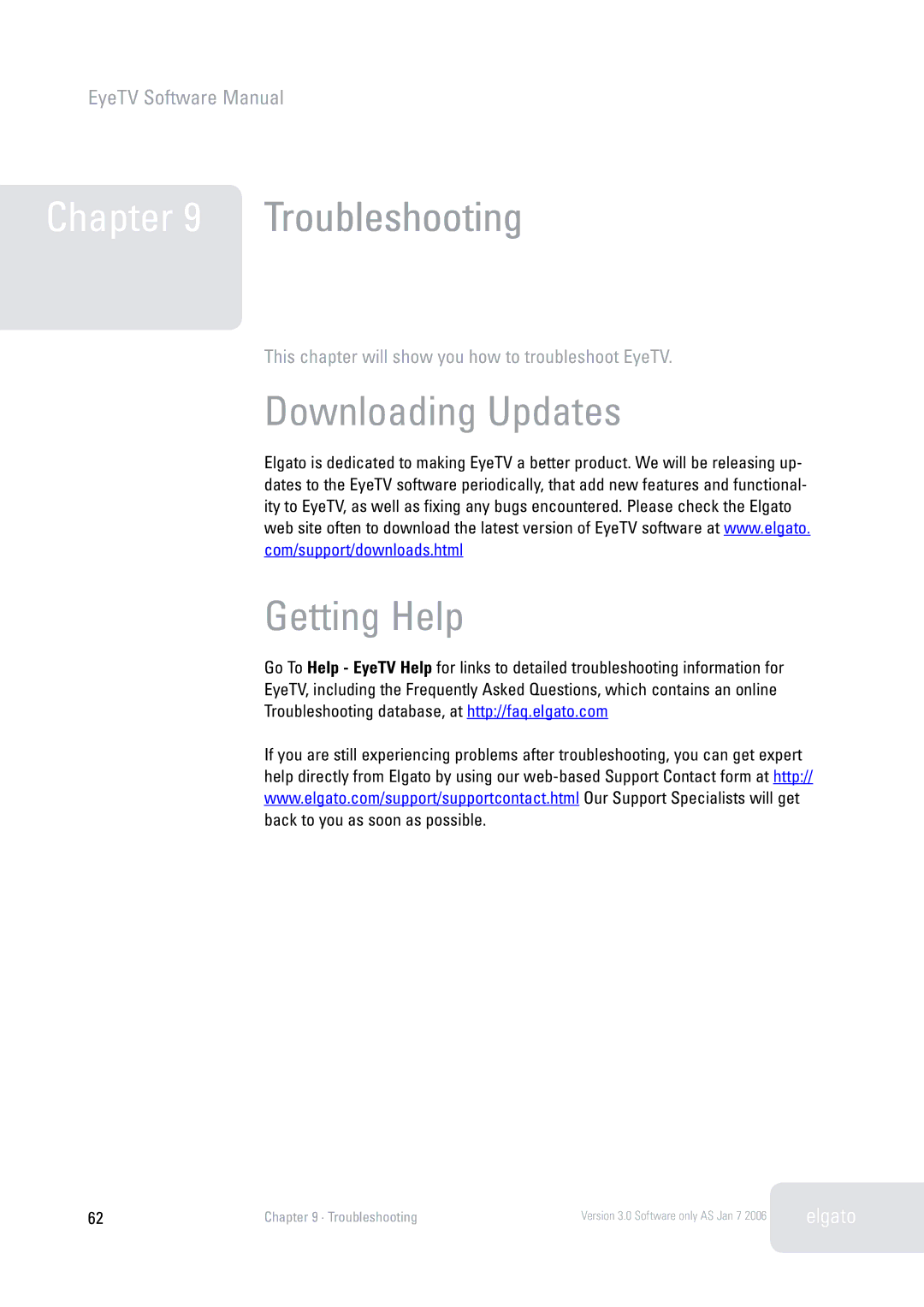 Elgato 2 software manual Troubleshooting, Downloading Updates Getting Help 