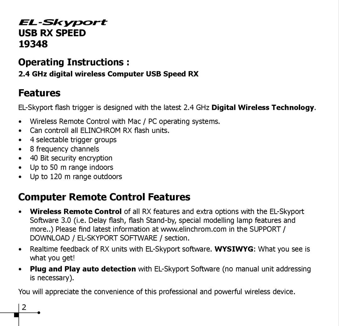 Elinchrom 19348 manual Computer Remote Control Features 