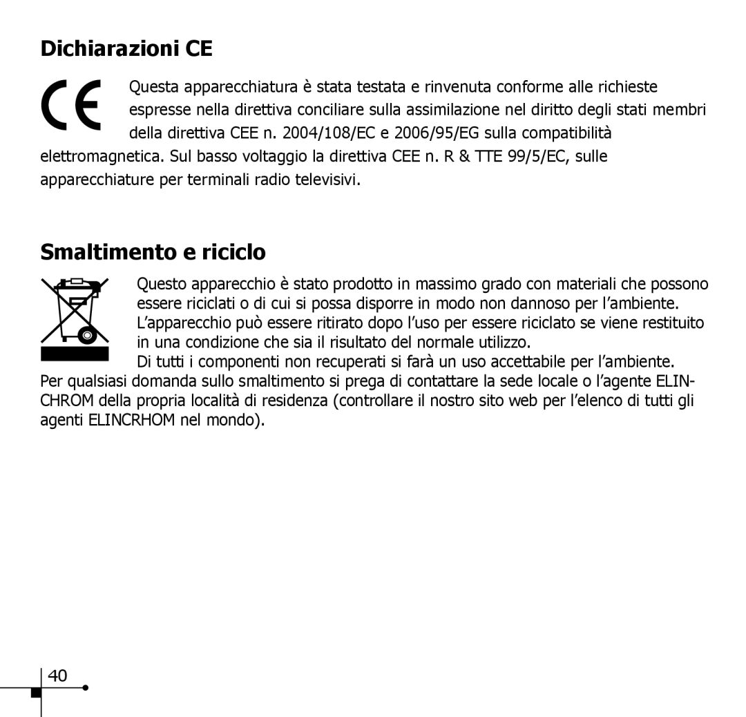 Elinchrom 19348 manual Dichiarazioni CE, Smaltimento e riciclo 