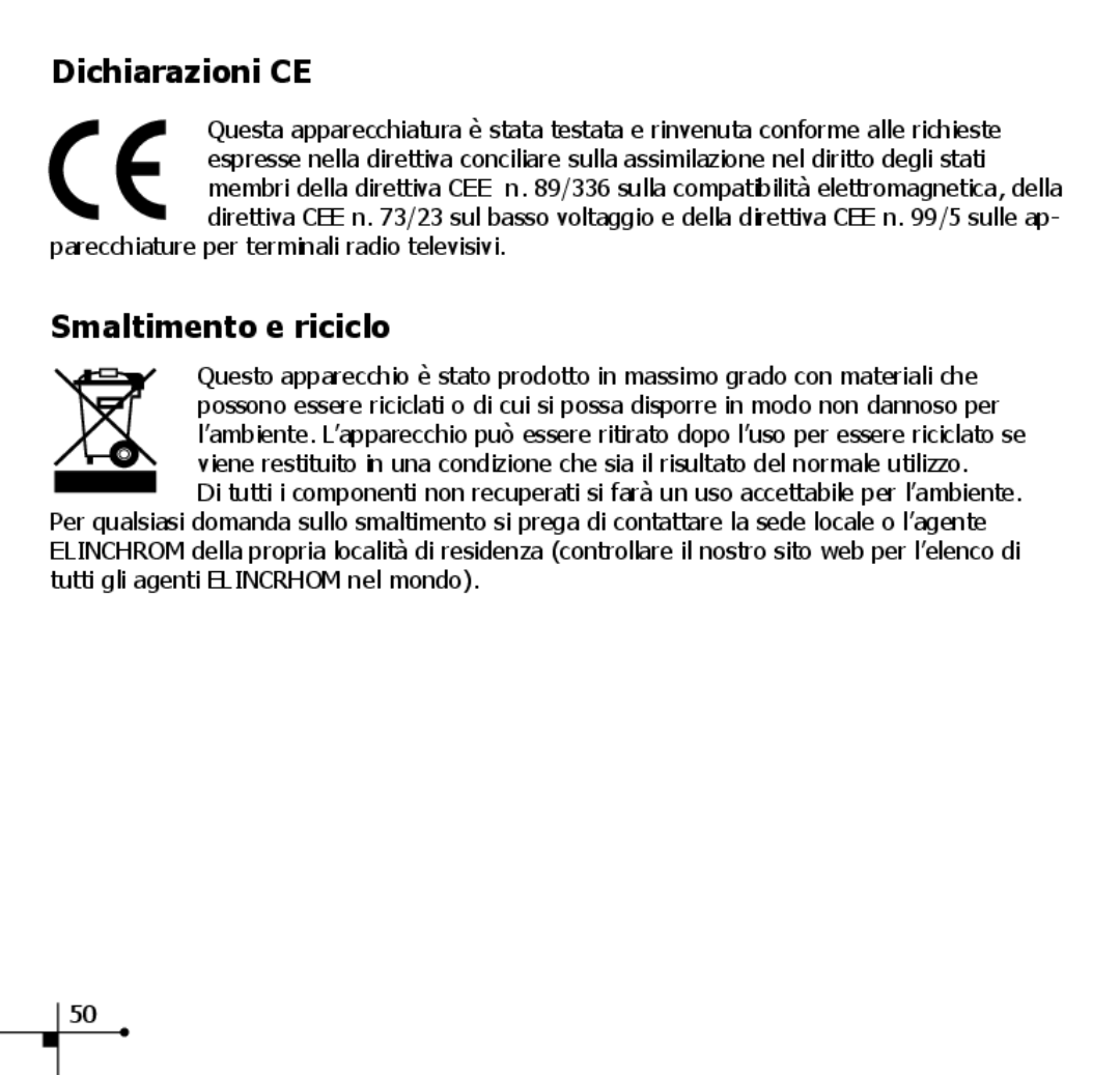 Elinchrom 19350 manual Dichiarazioni CE, Smaltimento e riciclo 