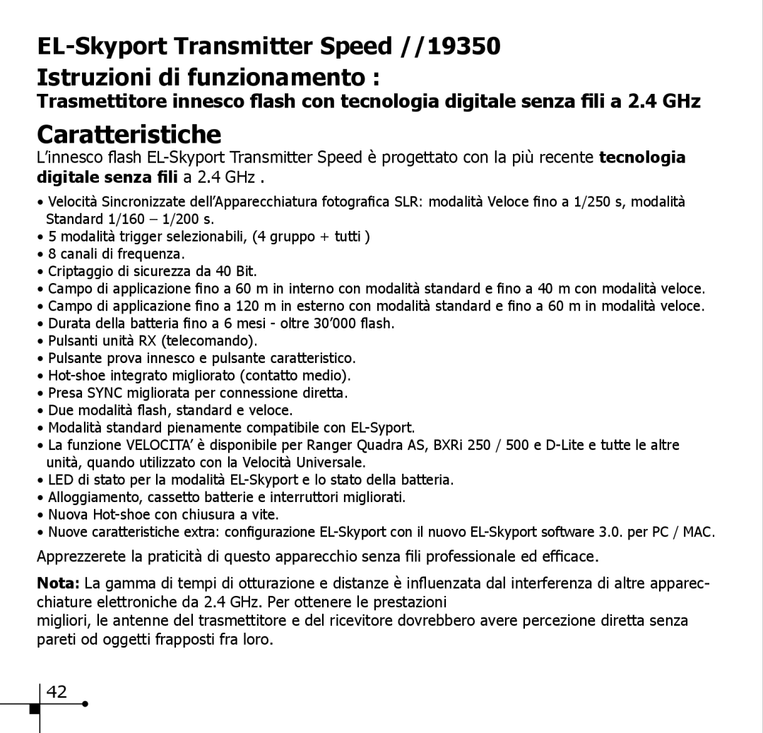 Elinchrom 19350 manual Caratteristiche 