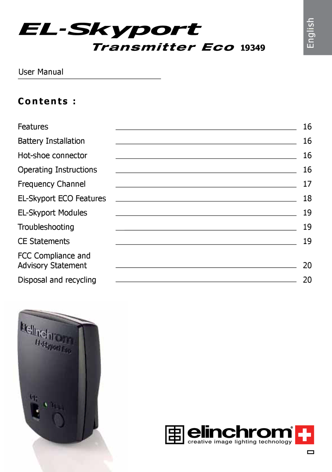 Elinchrom 2 IT, 4 IT operation manual Transmitter Eco, N t e n t s 