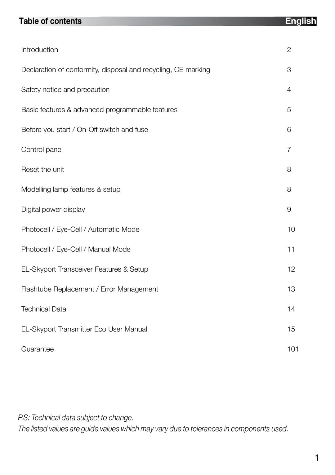 Elinchrom 2 IT, 4 IT operation manual Table of contents 