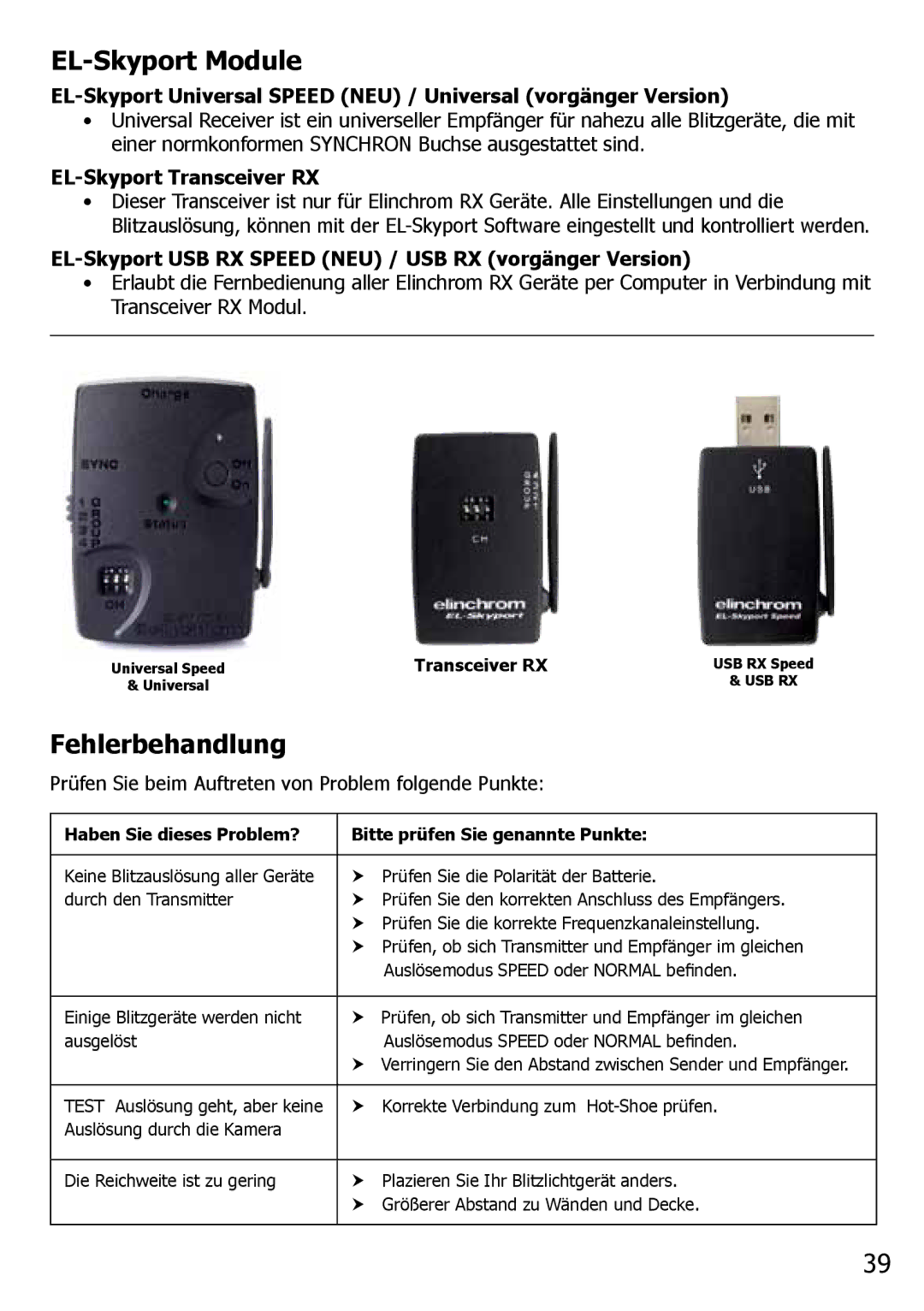 Elinchrom 2 IT, 4 IT operation manual EL-Skyport Module, Fehlerbehandlung 