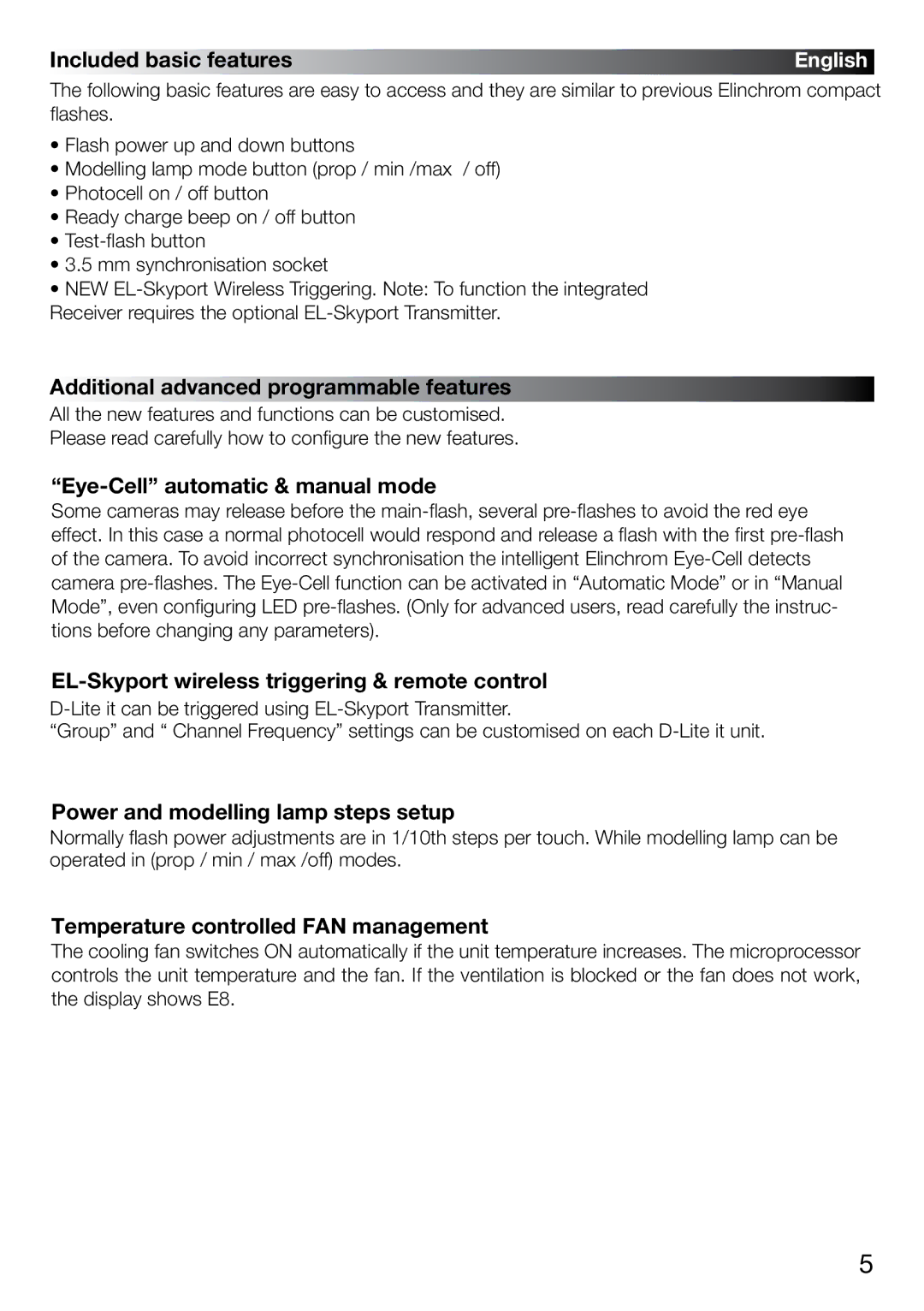 Elinchrom 2 IT, 4 IT operation manual Included basic features 