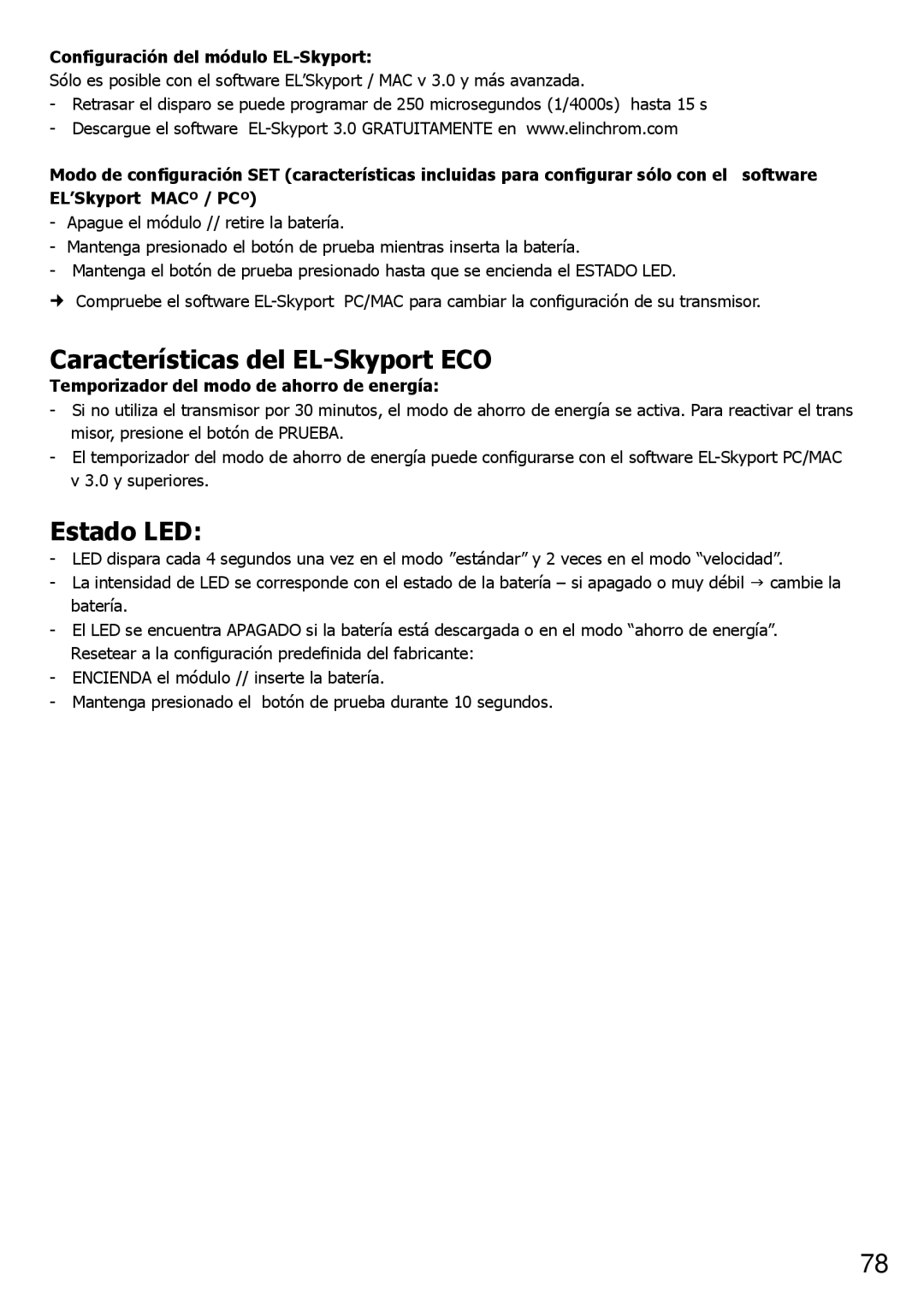 Elinchrom 4 IT, 2 IT operation manual Características del EL-Skyport ECO, Estado LED 