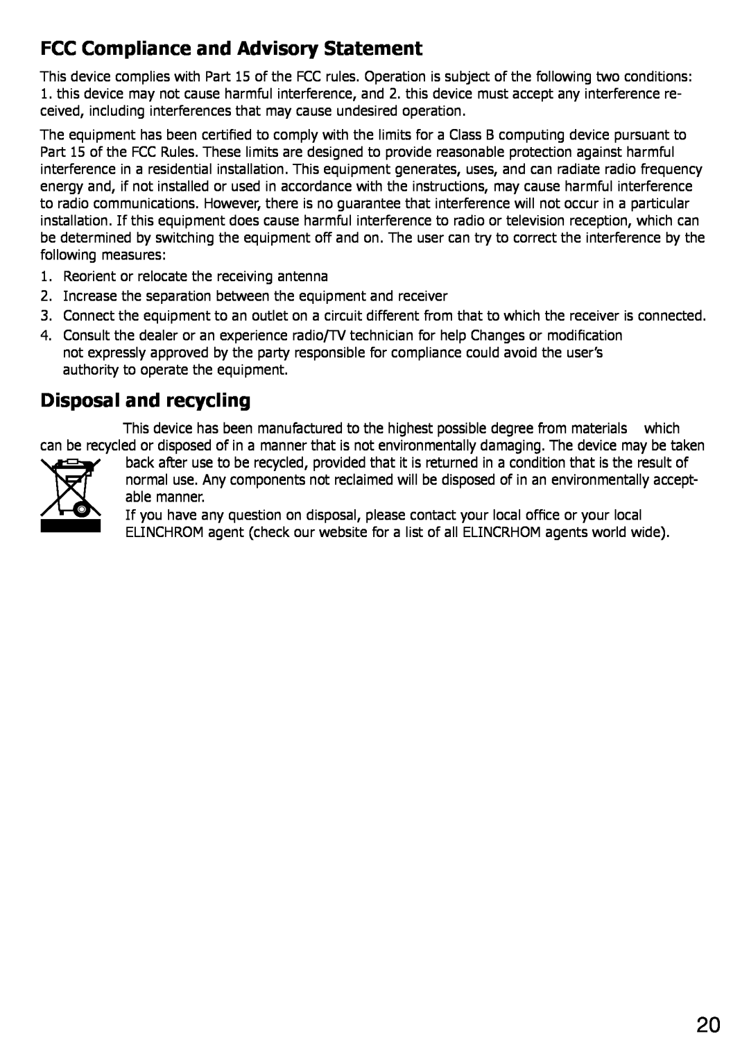 Elinchrom 4 IT, 2 IT operation manual FCC Compliance and Advisory Statement, Disposal and recycling 