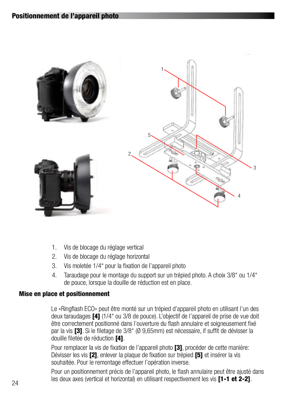 Elinchrom 20492 user manual Positionnement de l’appareil photo, Mise en place et positionnement 