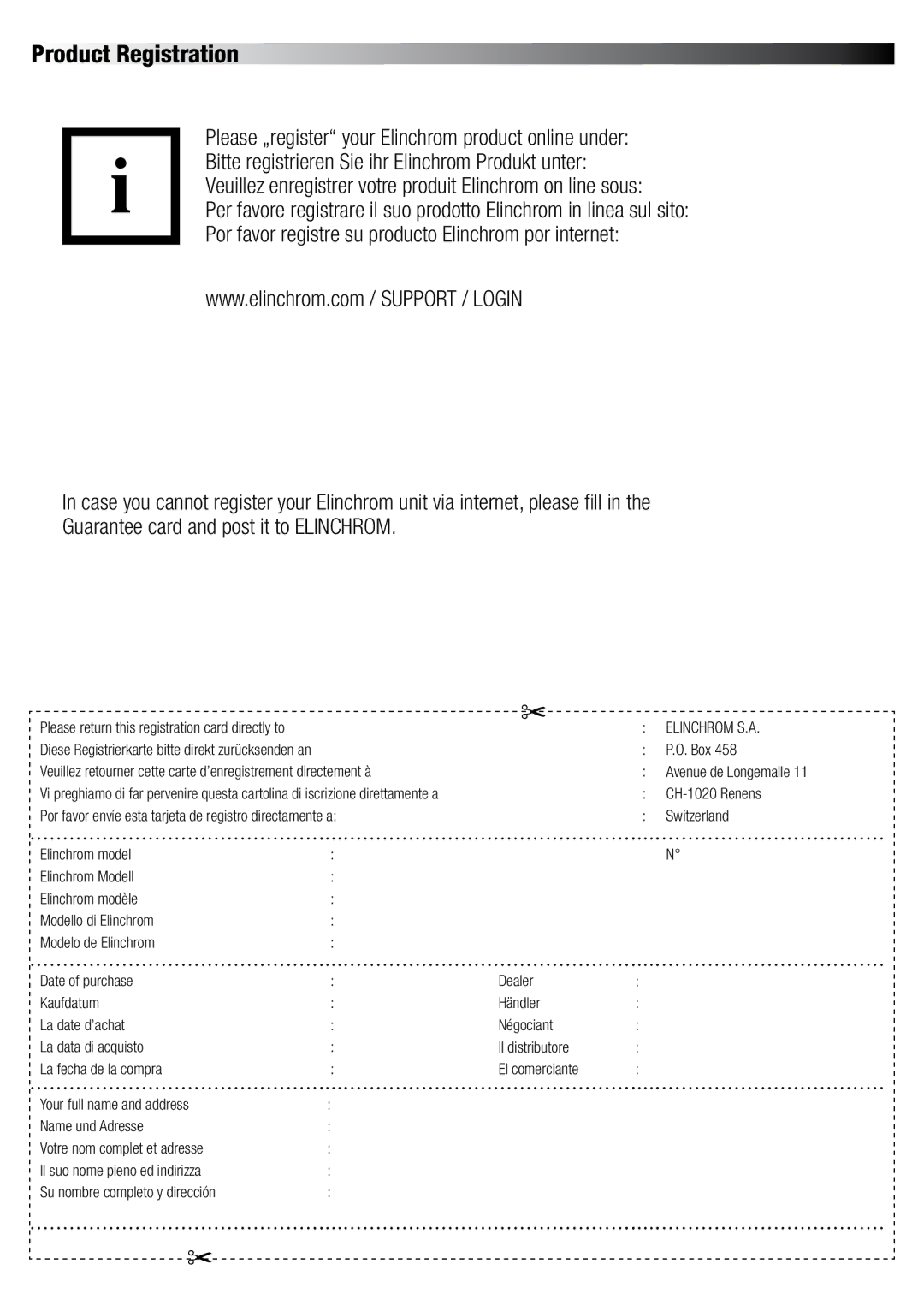 Elinchrom 20492 user manual Product Registration, Elinchrom S.A 